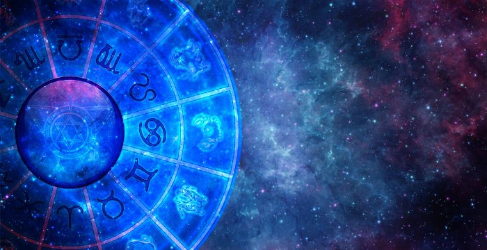 Horoscope chart overlaying a starscape image